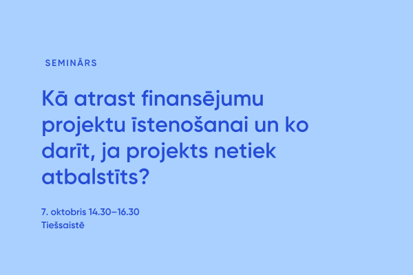 Seminārs “Kā atrast finansējumu projektu īstenošanai un ko darīt, ja projekts netiek atbalstīts?”
